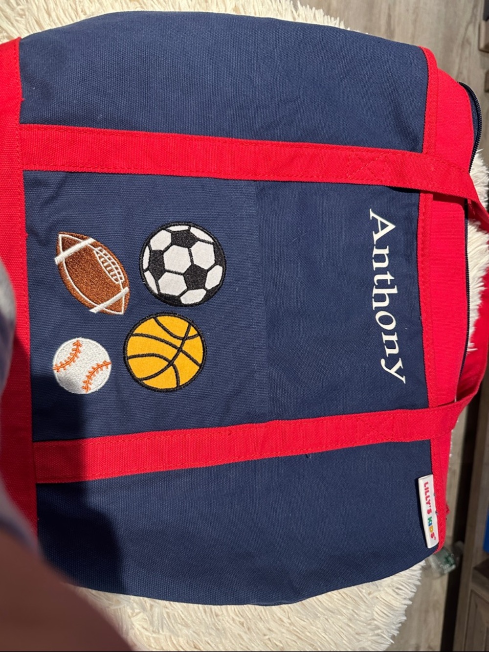 Personalized Navy and Red Kids Sports Tote Bag - Anthony